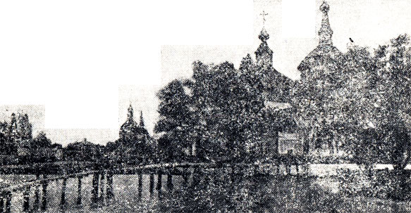 Станица Старочеркасская во время наводнения. Вид на Петропавловскую и Донскую церкви