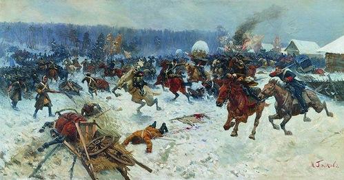 Атака шведов ярославскими драгунами у деревни Эрестфер 29 декабря 1701 года. 1914. Греков Митрофан